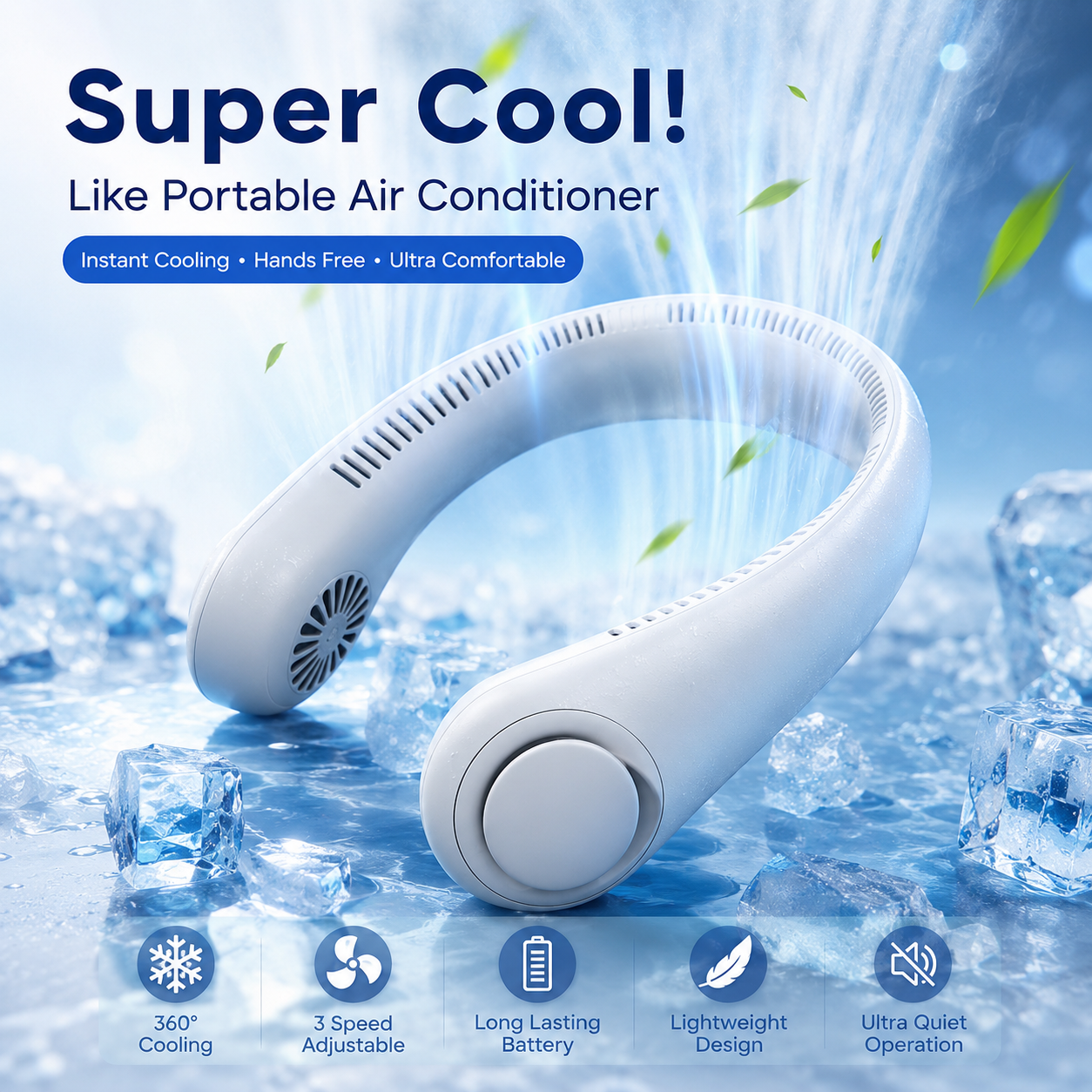 Rechargeable Portable Neck Fan (3 Speed)